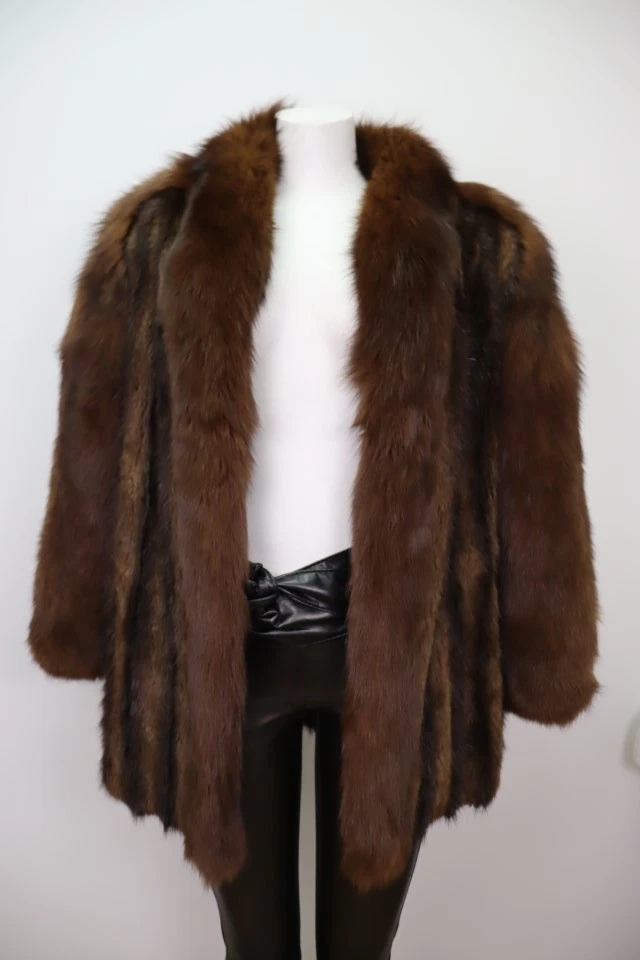 Women's Sz 10 Muskrat Fur Coat Jacket Brown Fox Fur MINT+ Woman - Image 3