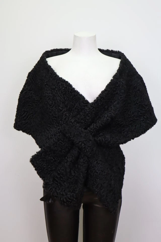 Women's New Black Persian Lamb Fur Cape Stole Shawl Wedding Wrap - Image 5