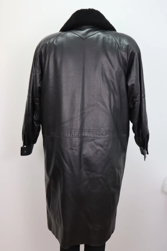 Women's Sz 10 MINT Black Leather Coat Detachable Sheared Rabbit Fur Vest - Image 4