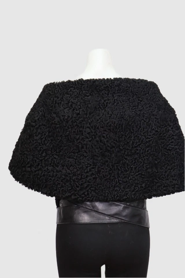 Women's New Black Persian Lamb Fur Cape Stole Shawl Wedding Wrap - Image 6