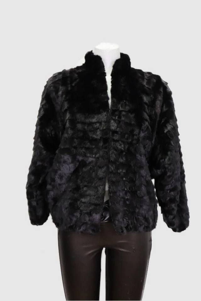 Women's Sz M Black Mink Fur Coat Jacket MINT Woman