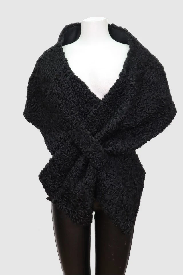 Women's New Black Persian Lamb Fur Cape Stole Shawl Wedding Wrap - Image 2