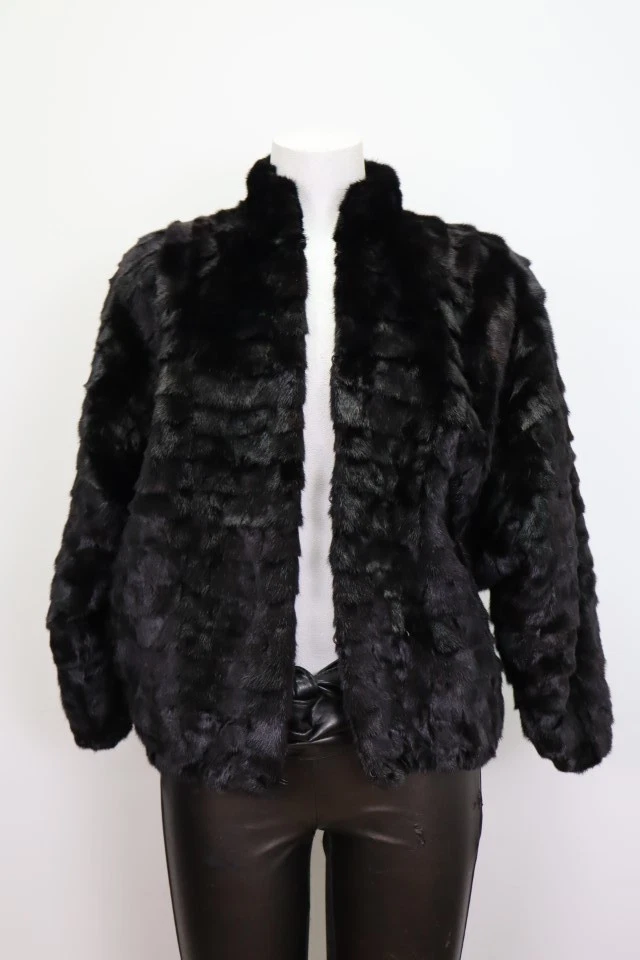 Women's Sz M Black Mink Fur Coat Jacket MINT Woman - Image 2