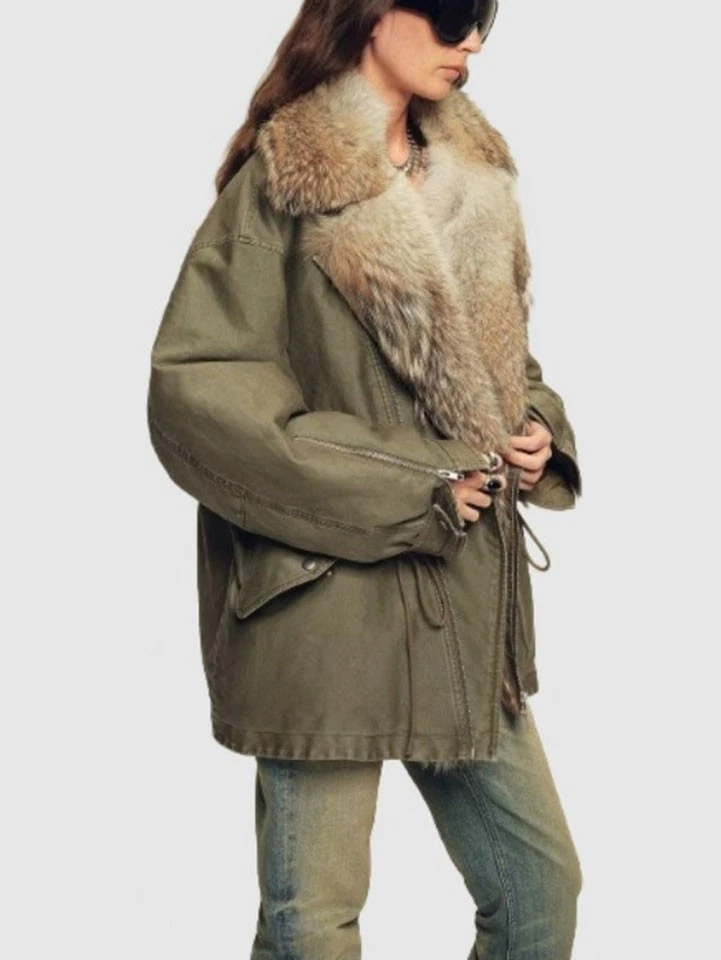 New Military Green Coat Jacket Parka Coyote Fur Goose - Image 4