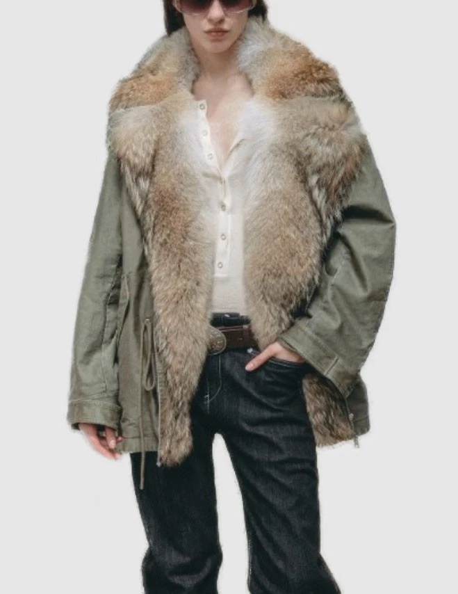 New Military Green Coat Jacket Parka Coyote Fur Goose - Image 7