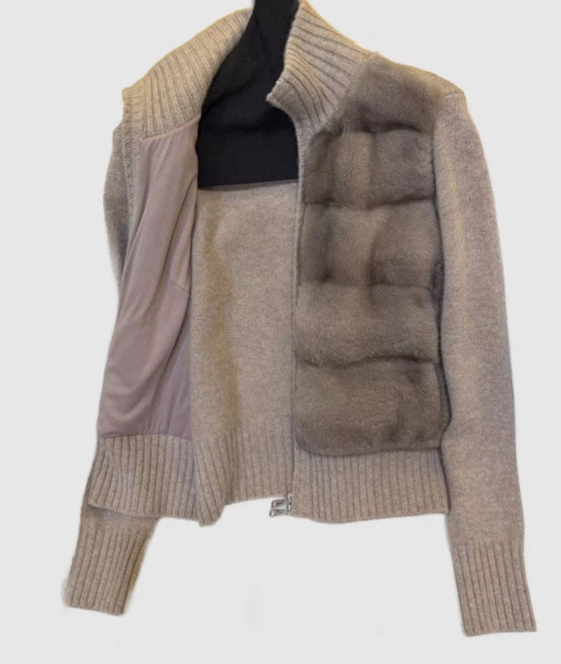 New Knit Jacket Gray Mink Fur Knitwear Blue Iris - Image 2