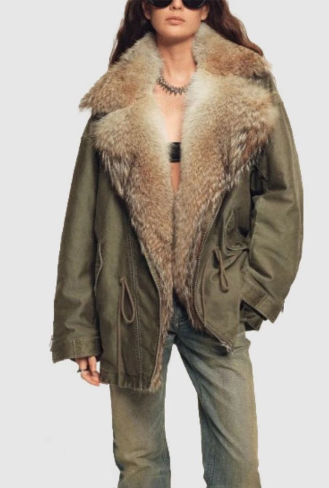 New Military Green Coat Jacket Parka Coyote Fur Goose
