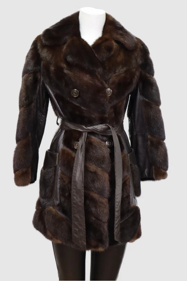 Women's Sz 2/4 XS MINT Dark Ranch Mink Fur Leather Coat Jacket Woman