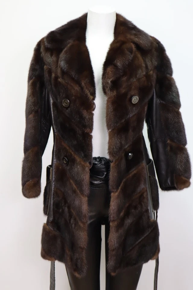 Women's Sz 2/4 XS MINT Dark Ranch Mink Fur Leather Coat Jacket Woman - Image 2