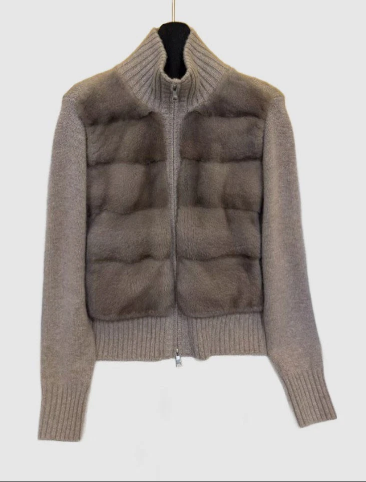 New Knit Jacket Gray Mink Fur Knitwear Blue Iris - Image 3