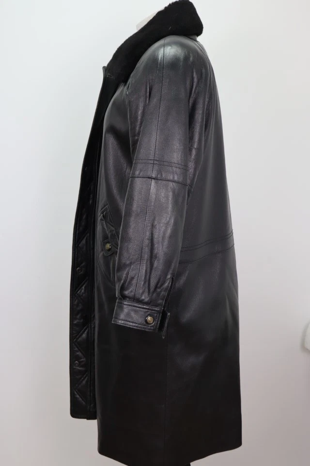 Women's Sz 10 MINT Black Leather Coat Detachable Sheared Rabbit Fur Vest - Image 3