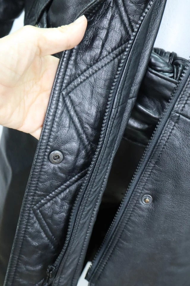 Women's Sz 10 MINT Black Leather Coat Detachable Sheared Rabbit Fur Vest - Image 5