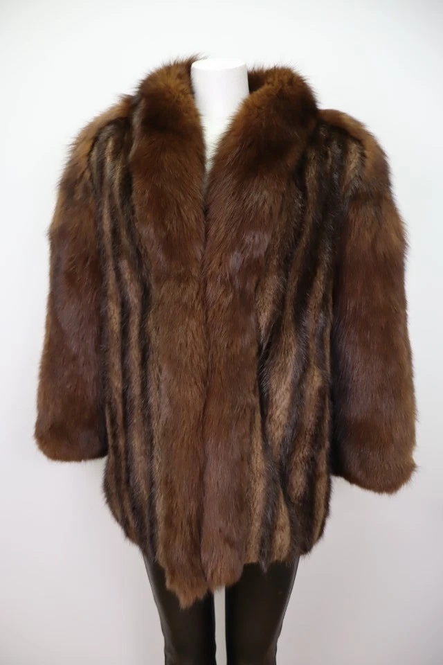 Women's Sz 10 Muskrat Fur Coat Jacket Brown Fox Fur MINT+ Woman - Image 2