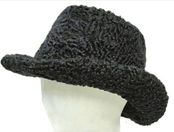 Men's Sz 24" New Black Persian Lamb Fur Hat Cowboy - Image 3
