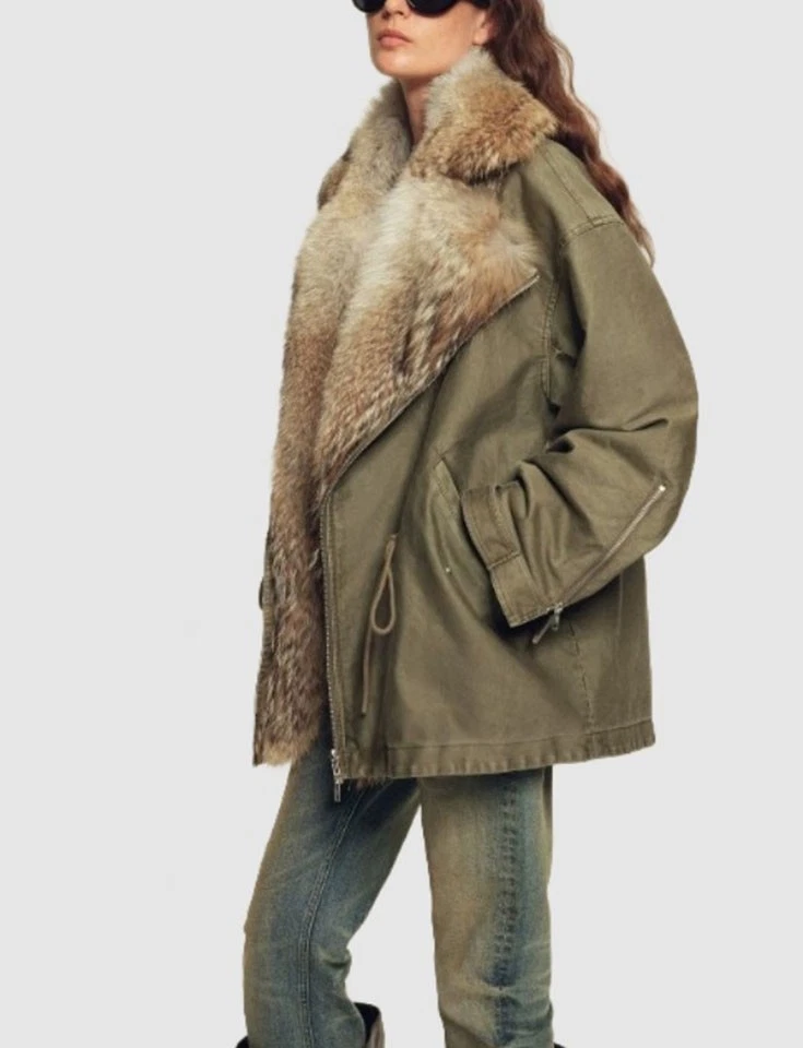 New Military Green Coat Jacket Parka Coyote Fur Goose - Image 3