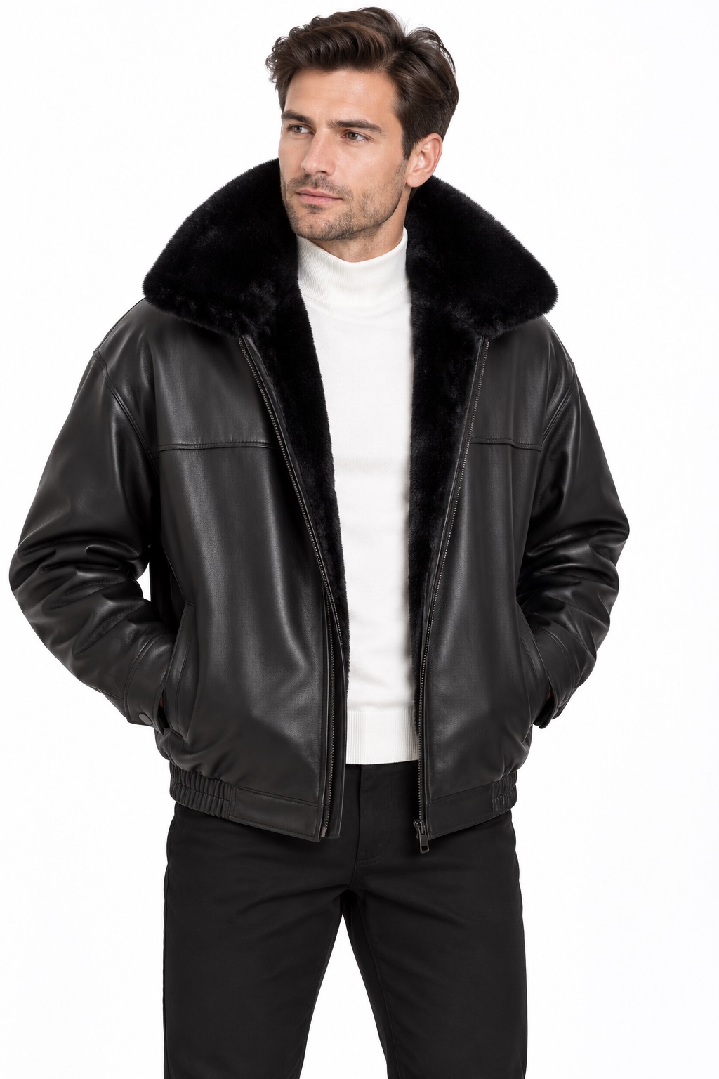 Men's New Beaver Fur and Leather Bomber Jacket Coat Size 44 | NW3