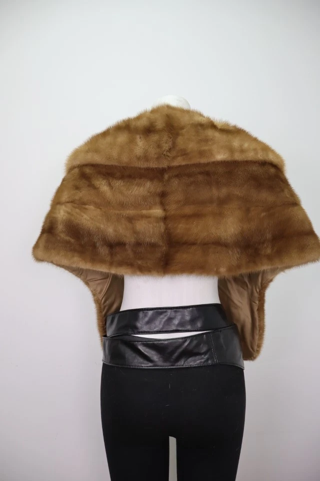Women's Sz M Mink Fur Stole Wrap Cape Wedding Mink MINT - Image 3