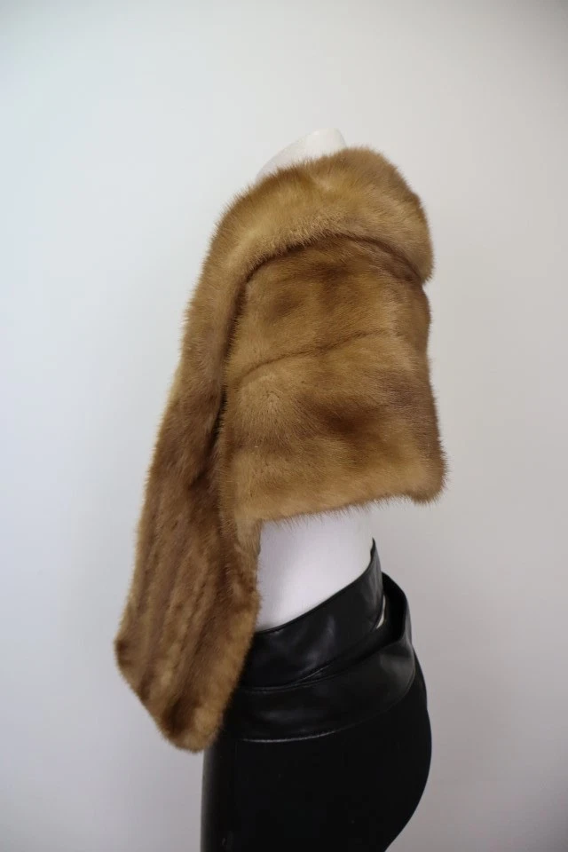 Women's Sz M Mink Fur Stole Wrap Cape Wedding Mink MINT - Image 2