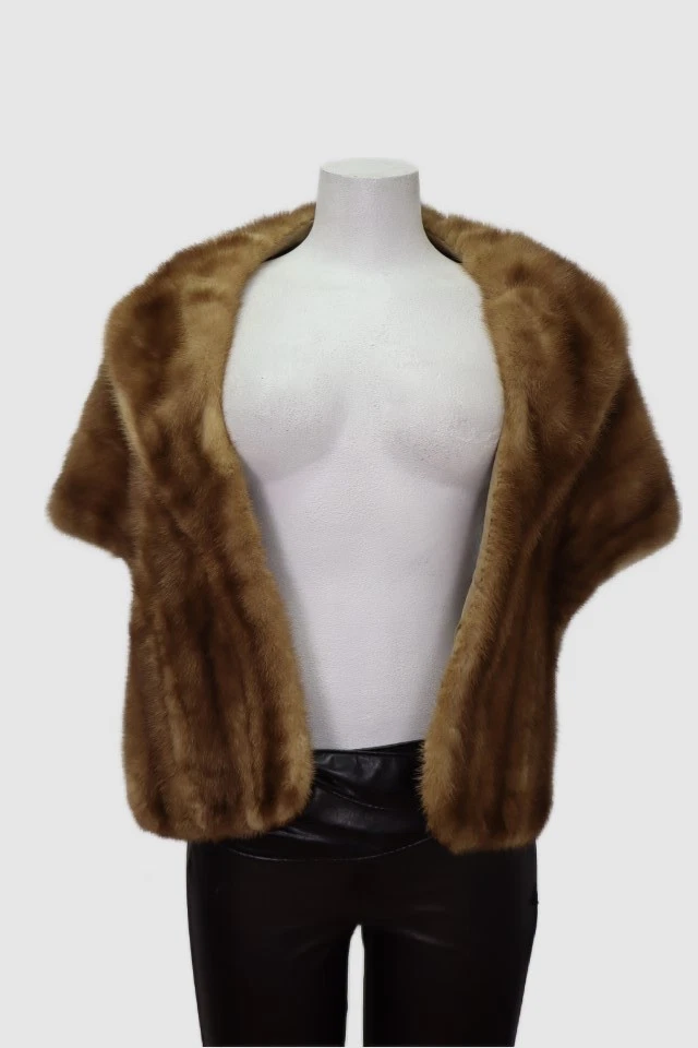 Women's Sz M Mink Fur Stole Wrap Cape Wedding Mink MINT