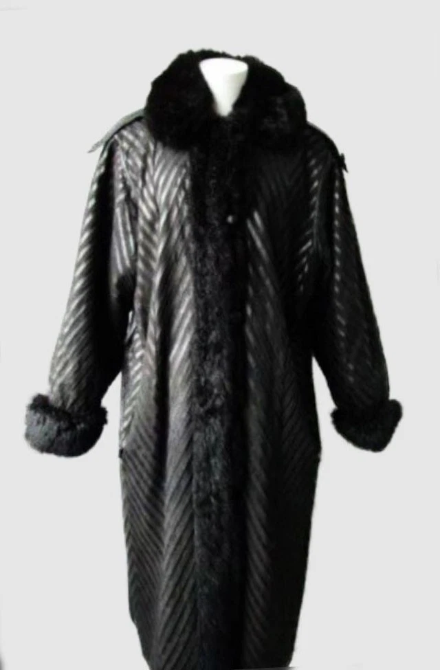 Women's Sz XXL Totally Reversible Leather Coat with Opossum Fur Woman
