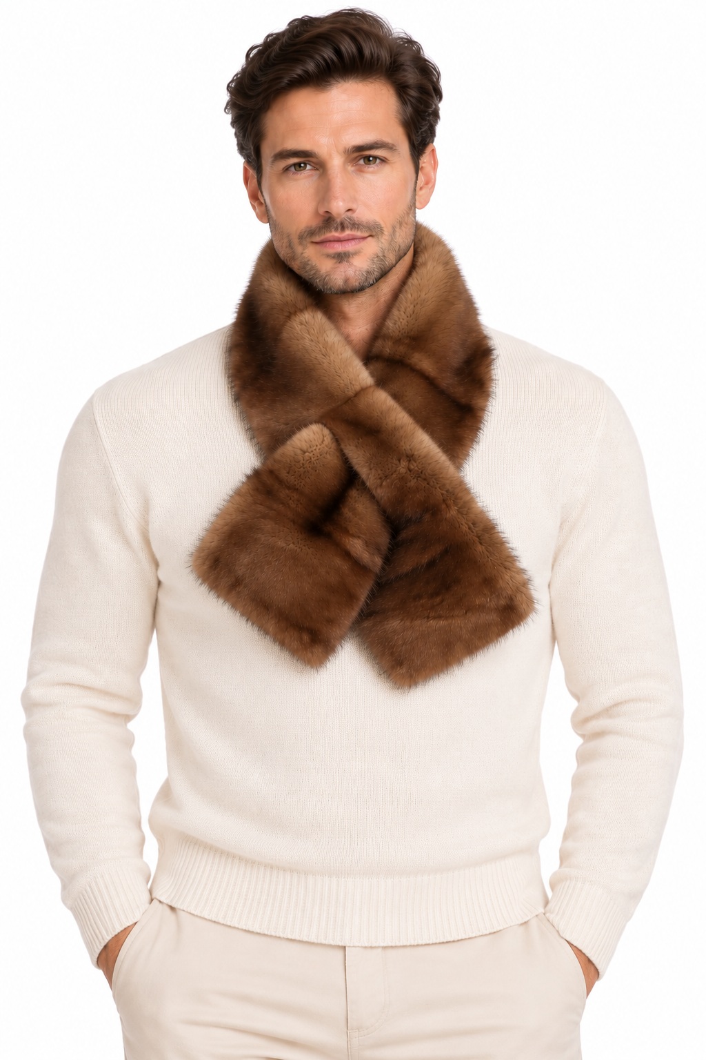 Men's Unisex Natural Pastel Mink Fur Scarf Collar Showroom New | MF260304_3M