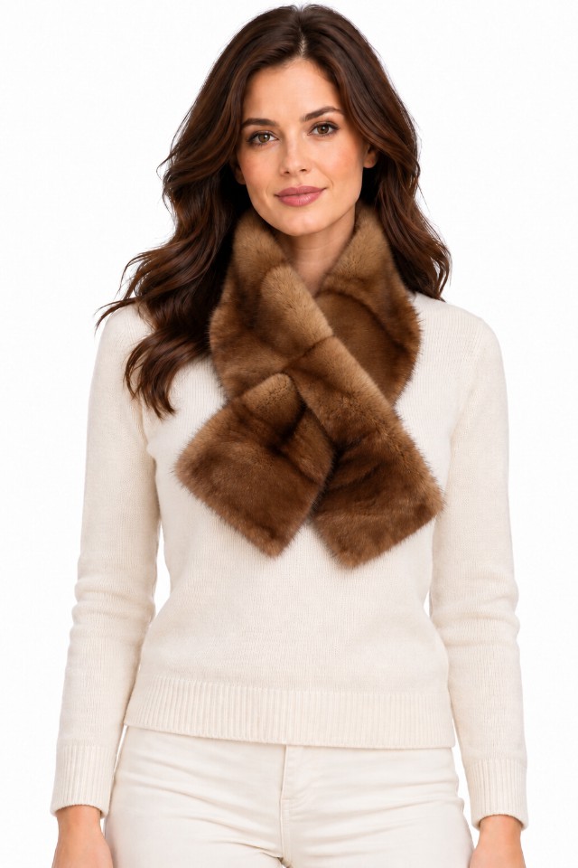 Women's Unisex Natural Pastel Mink Fur Scarf Collar Showroom New | MF260304_3F