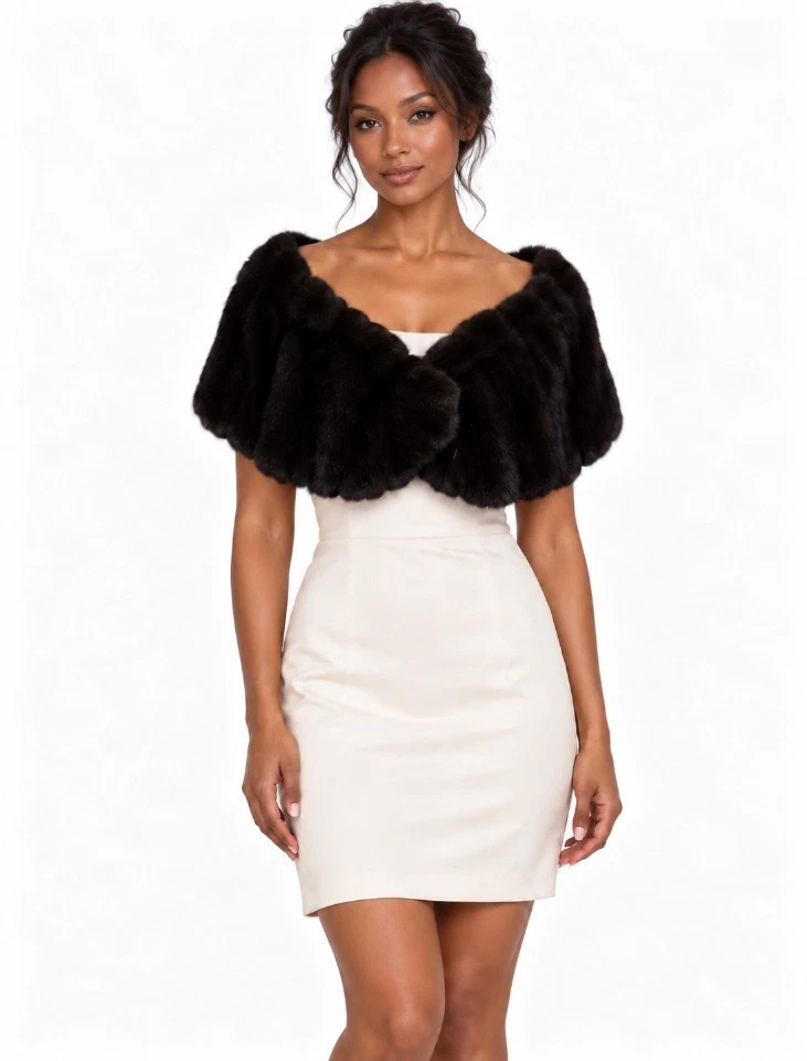 Women's New Dark Ranch Black Mink Cape Shawl Stole Wrap WEDDING