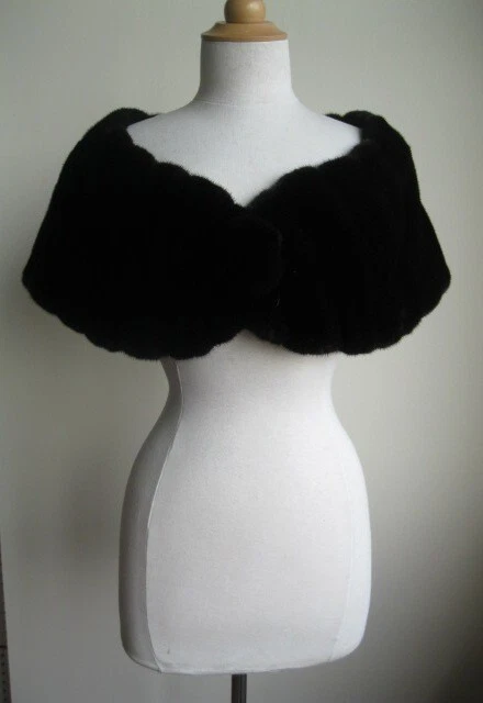 Women's New Dark Ranch Black Mink Cape Shawl Stole Wrap WEDDING - Image 5