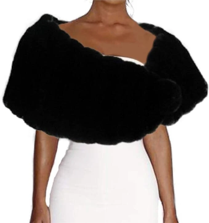 Women's New Dark Ranch Black Mink Cape Shawl Stole Wrap WEDDING - Image 2