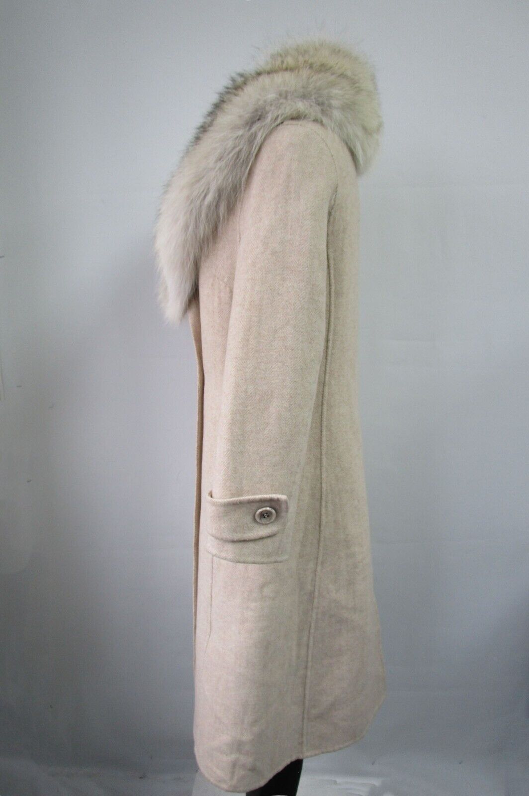 Women's Brand New 100% Wool Coat Beige Detachable Coyote Fur Collar Sz 6 Petites - Image 6