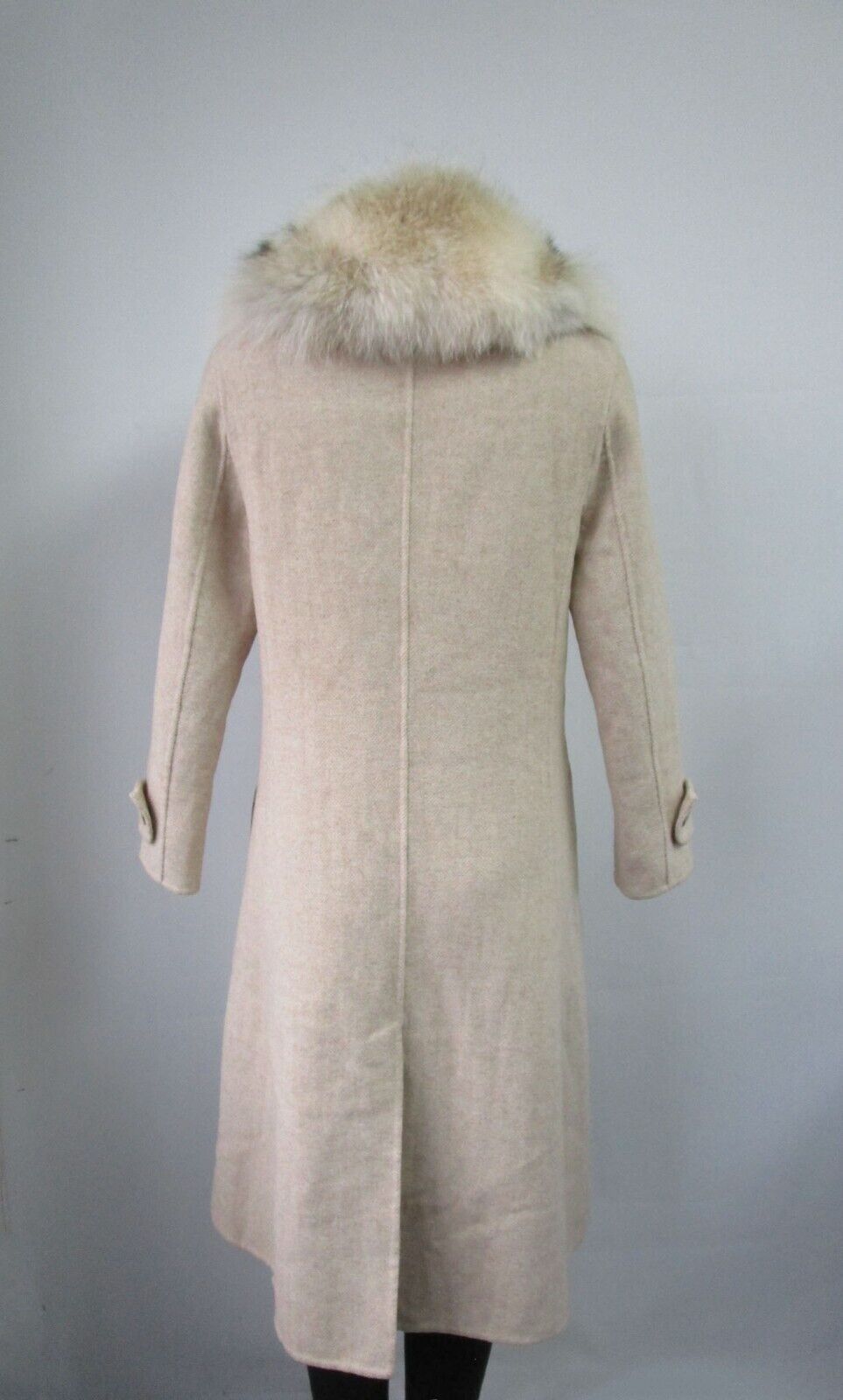 Women's Brand New 100% Wool Coat Beige Detachable Coyote Fur Collar Sz 6 Petites - Image 7