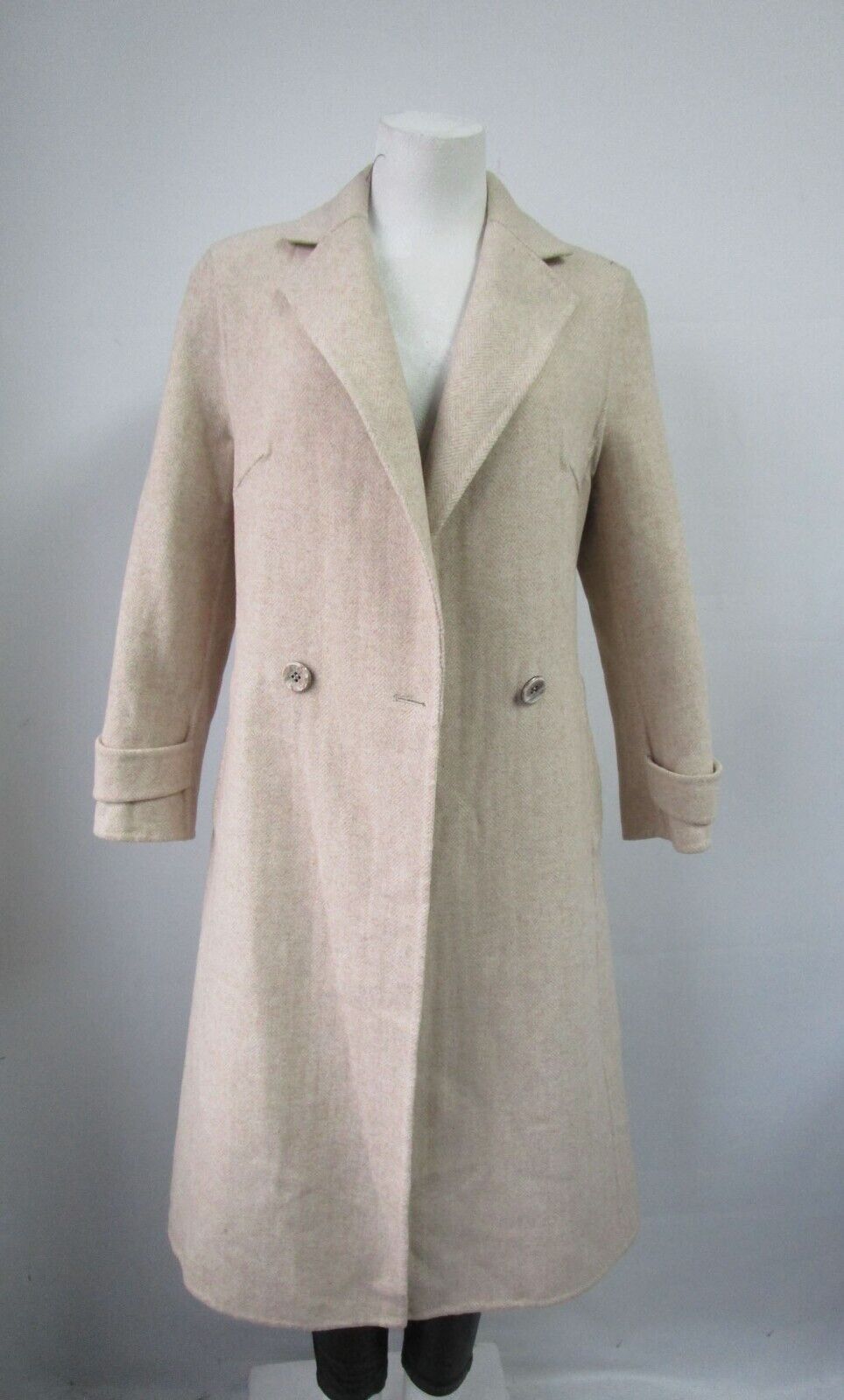 Women's Brand New 100% Wool Coat Beige Detachable Coyote Fur Collar Sz 6 Petites - Image 9