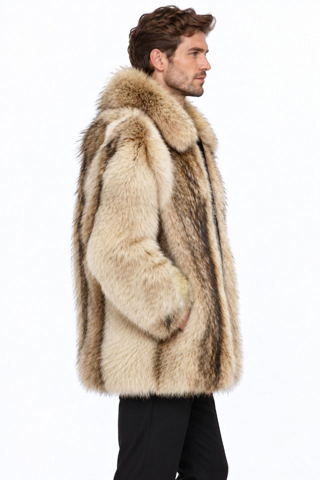 Men's XXL New Coyote Fur Coat Bomber Jacket Size XXL | CU260114 - Image 3