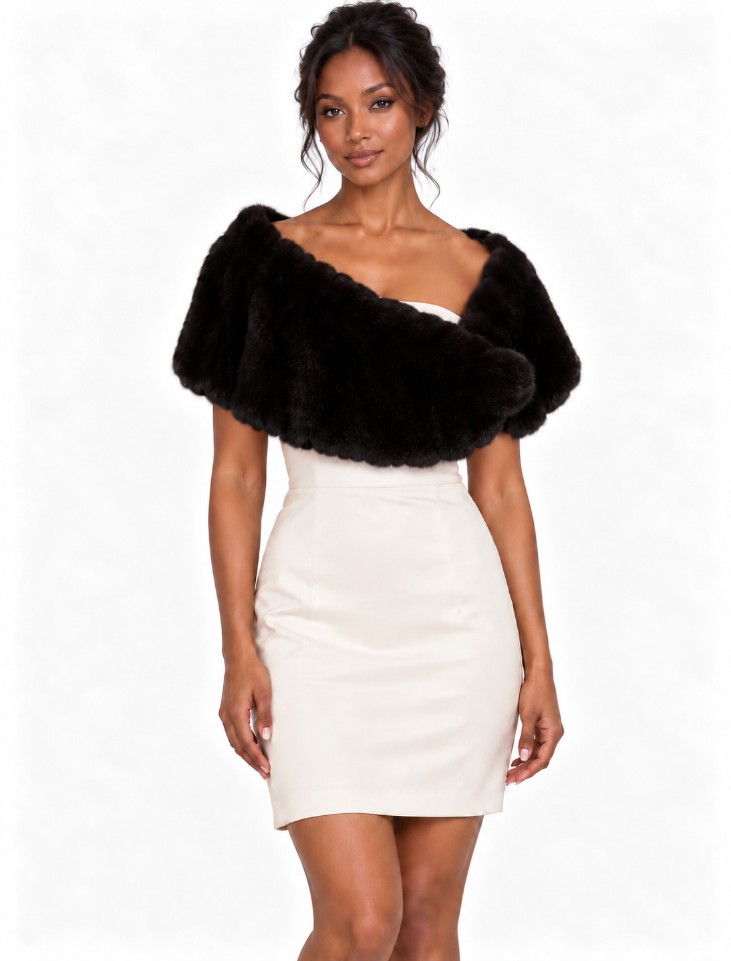 Women's New Dark Ranch Black Mink Cape Shawl Stole Wrap WEDDING - Image 2