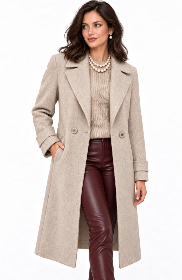 Women's Brand New 100% Wool Coat Beige Detachable Coyote Fur Collar Sz 6 Petites - Image 2